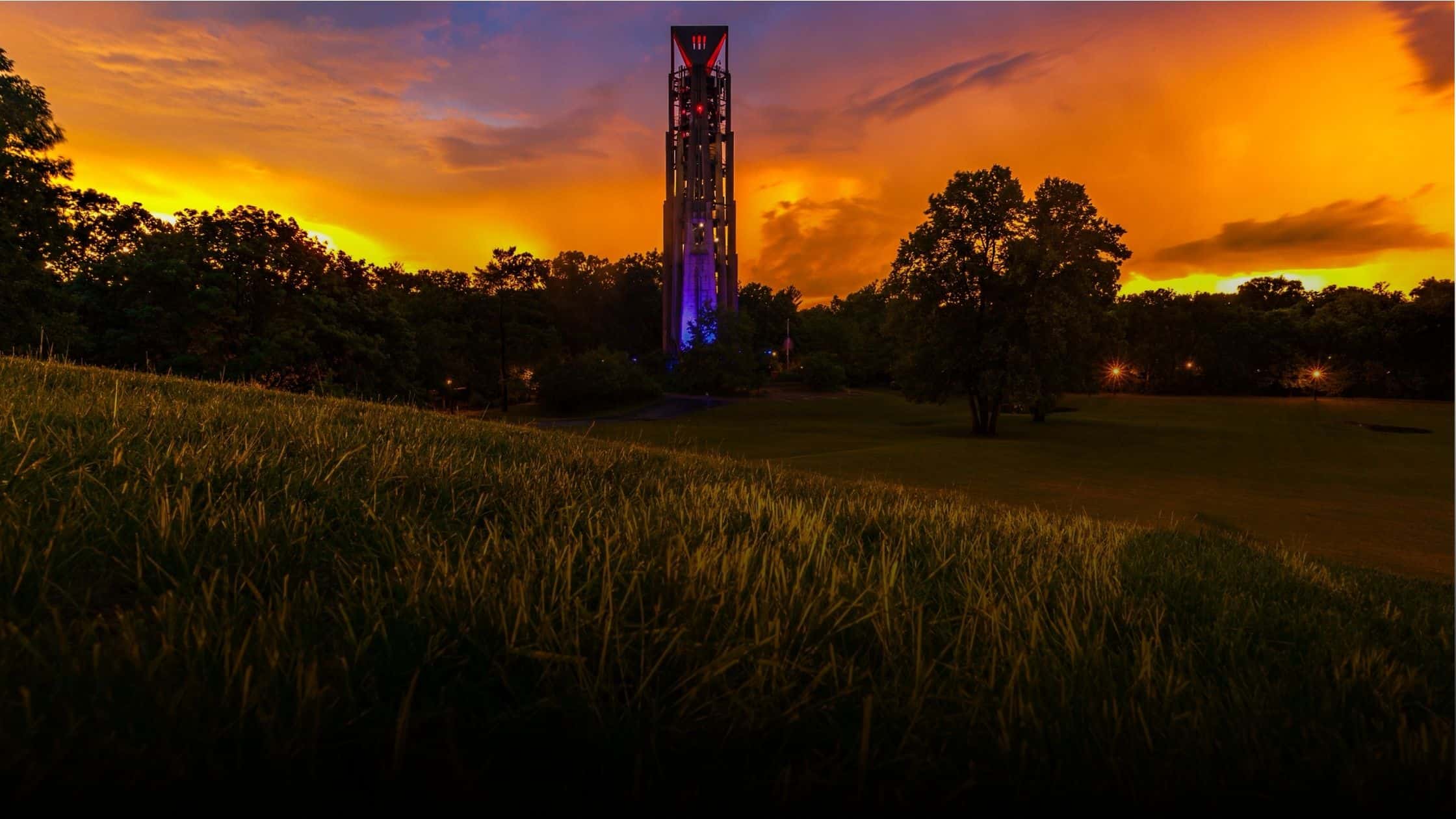 Photo of the Millennium Carillon in Naperville, Illinois at sunset